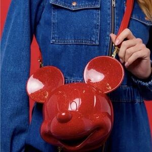 Loungefly Mickey Mouse Face Molded Bag Disney Parks Red Luxury Purse New